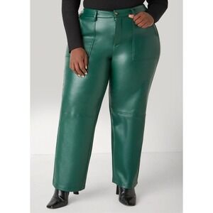 4TH RECKLESS Petite‎ Green Faux Leather Straight Leg Pants  UK 16 US 12 NWT